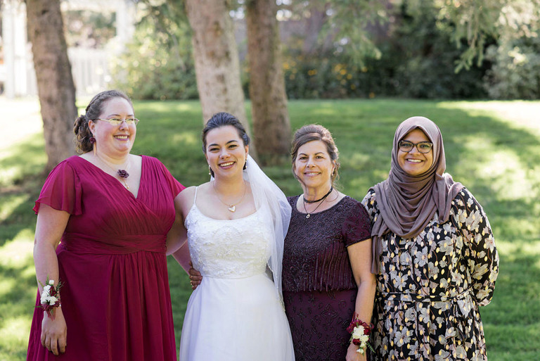 A bride with her mom, sister, sister in law at Fox Hill event Center