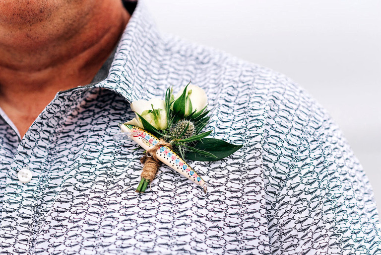 fishing lure boutonniere made by simply exquisite by the bay on Frankfort beach 