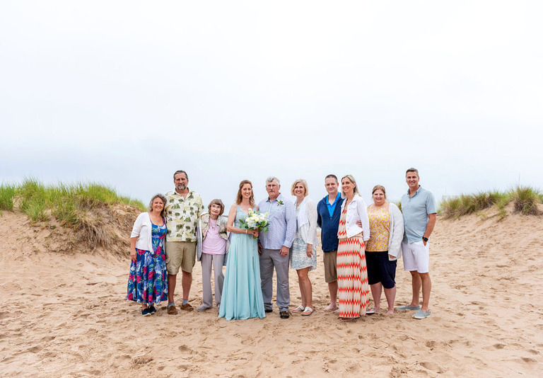 wedding group family photos on frankfort beach