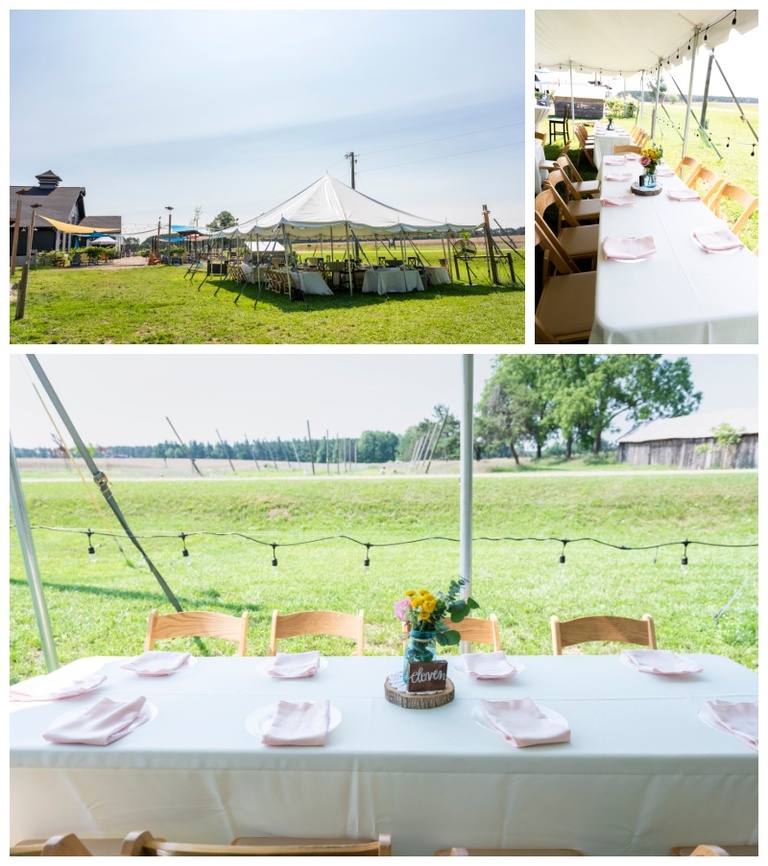 iron fish distillery tent and wedding decor