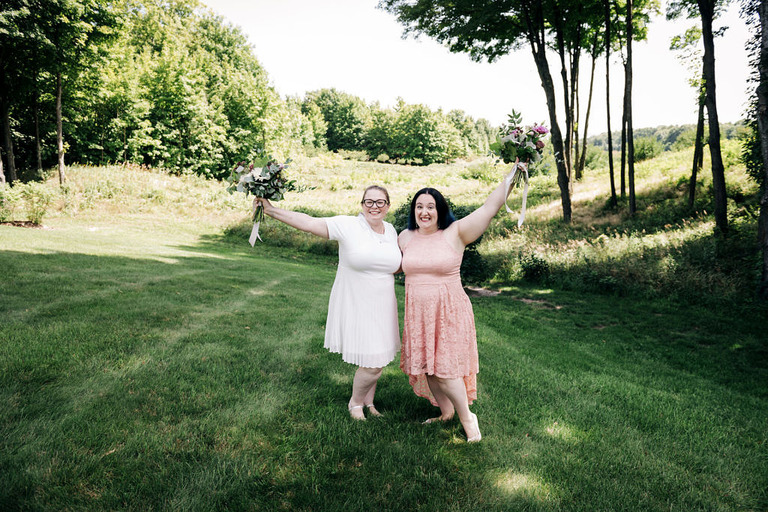 bride and best person at a garden wedding