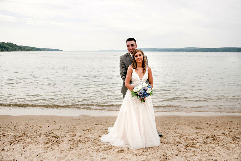 wedding couple at crystal lake beach