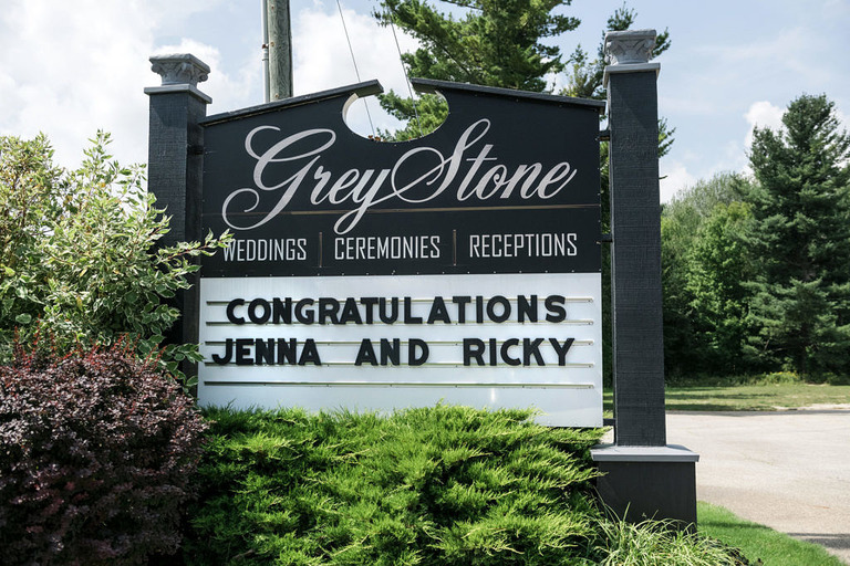 Greystone sign welcoming Jenna and Ricky 