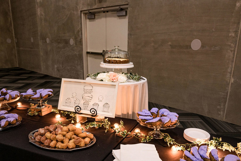 wedding dessert table John Strodtbeck Cupcakes by Gillian Strodtbeck and donuts by Hinkley’s Bakery