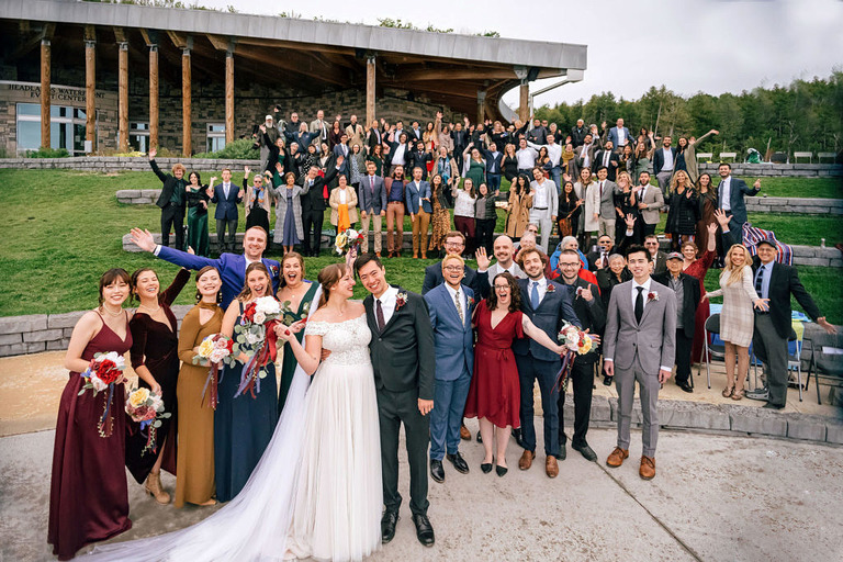 a wedding group image of all of the participants and guests at Headlands International Dark Sky Park.