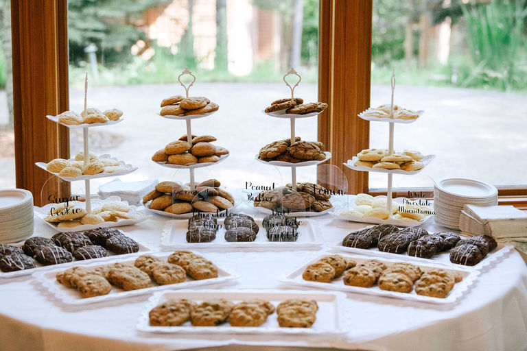 3 tiers of homemade wedding cookies instead of a cake