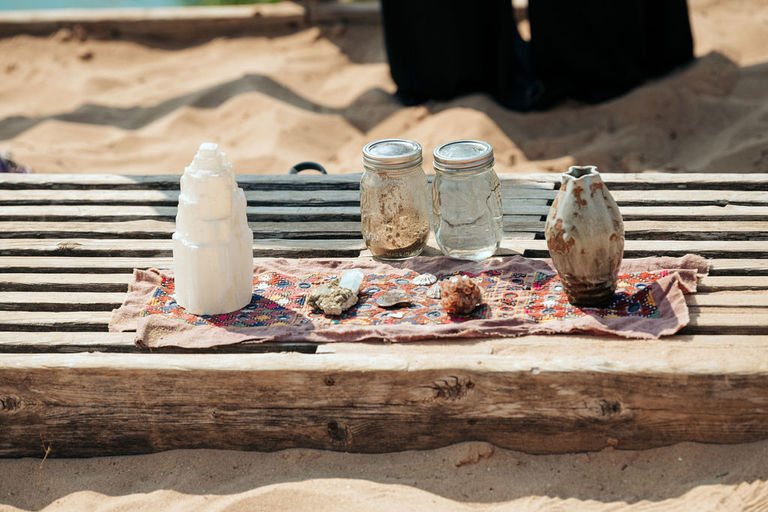 Magic and sacred altar and objects for the non-traditional ceremony at Sleeping Bear Dunes.
